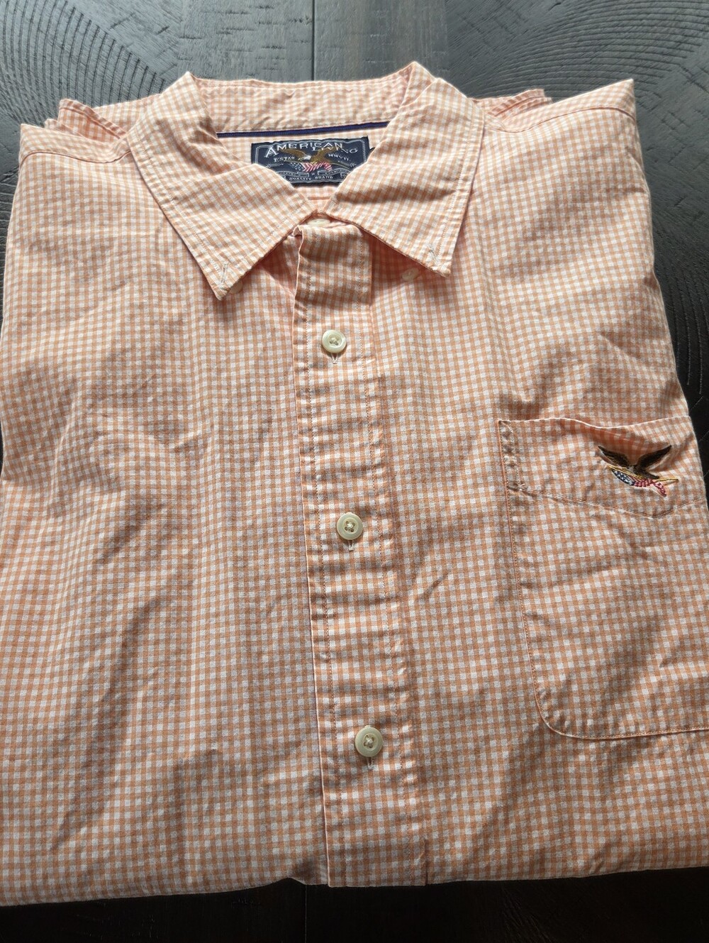 American Living Men's XL Peach Gingham Short Sleeve Button Down Shirt Cotton - Picture 8 of 9